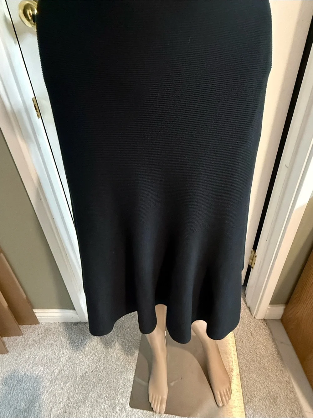 Eileen Fisher Midi Skirt Size S Silk Blend Ribbed Knit Flared Black Quiet Luxury
